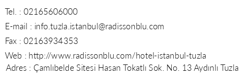 Radisson Blu Hotel & Spa Tuzla telefon numaralar, faks, e-mail, posta adresi ve iletiim bilgileri